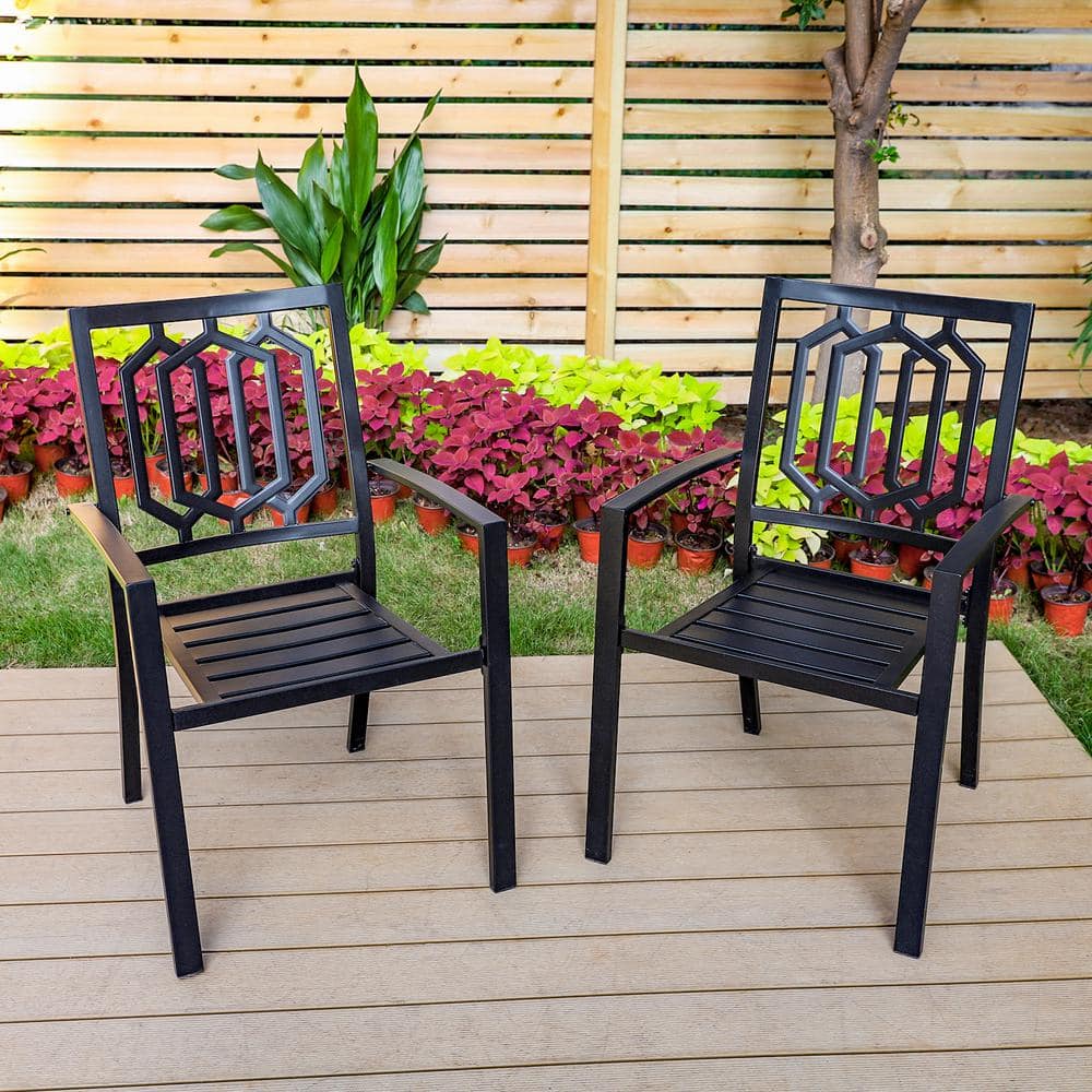 Black Stackable Metal Patio Outdoor Dining Chair (2-Pack)