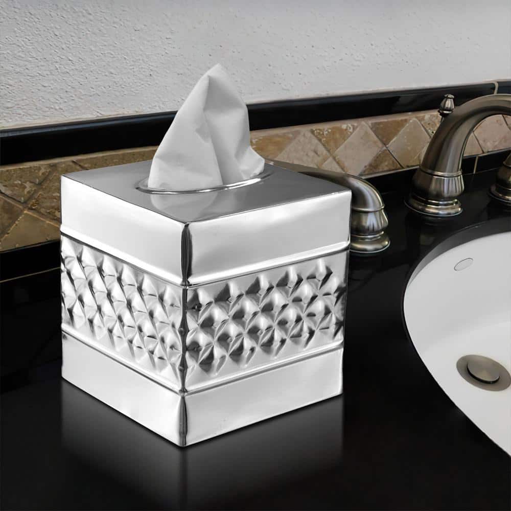 Nickel Chrome Geometric Embossed Metal Tissue Box Cover