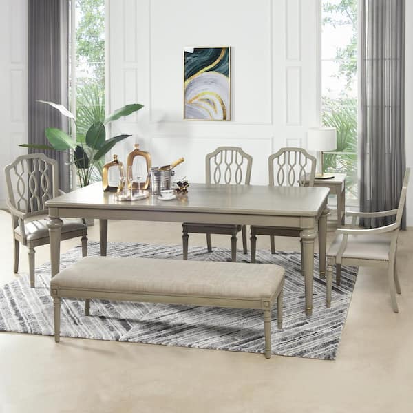 Grey Cashmere Wood 8 Seat Dining Table, Dining Table With Bench Seats 8