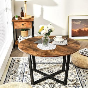 19 in. Brown Round Wood Coffee Table Industrial Style Cocktail with Metal Frame