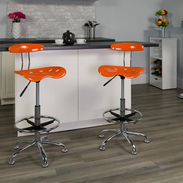 Flash Furniture Vibrant Orange and Chrome Drafting Stool