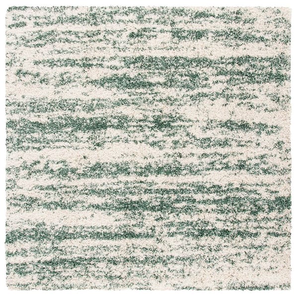 Hudson Shag Ivory/Green 5 ft. x 5 ft. Marble Square Area Rug