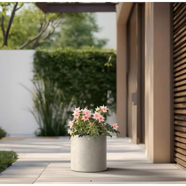 Sapcrete Lightweight 13 in. x 13 in. Light Gray Extra Large Tall Round Concrete Plant Pot/Planter for Indoor and Outdoor