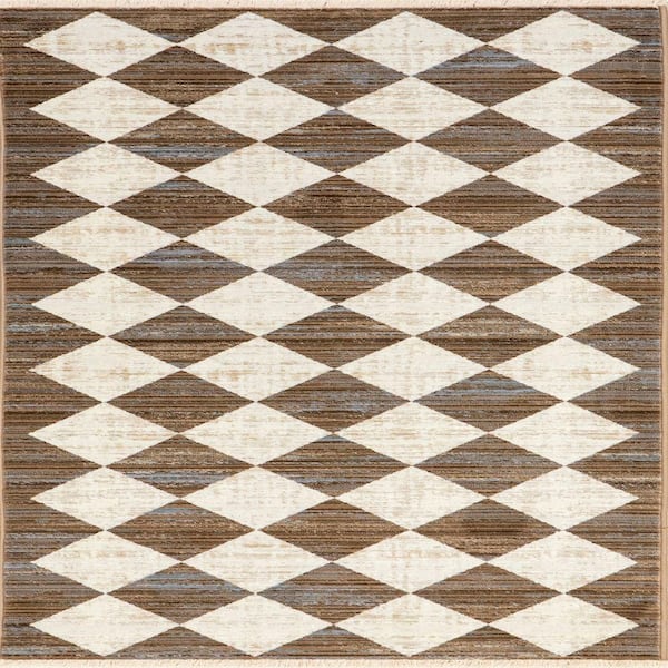 Vanni Checkered Fringed Beige 2.6 ft. x 13 ft. Indoor Area Rug