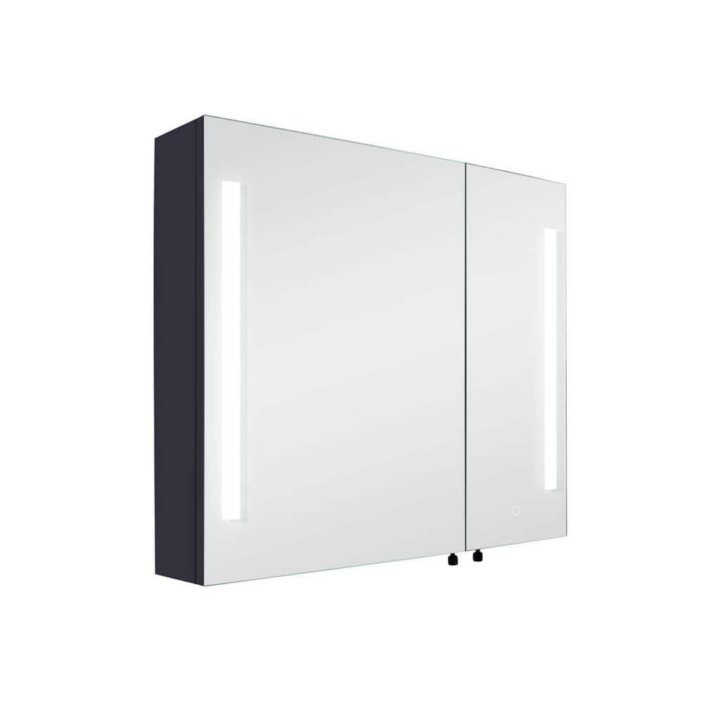 30 in. W x 26 in. H Black Rectangle Aluminum Recessed or Surface Mount Medi