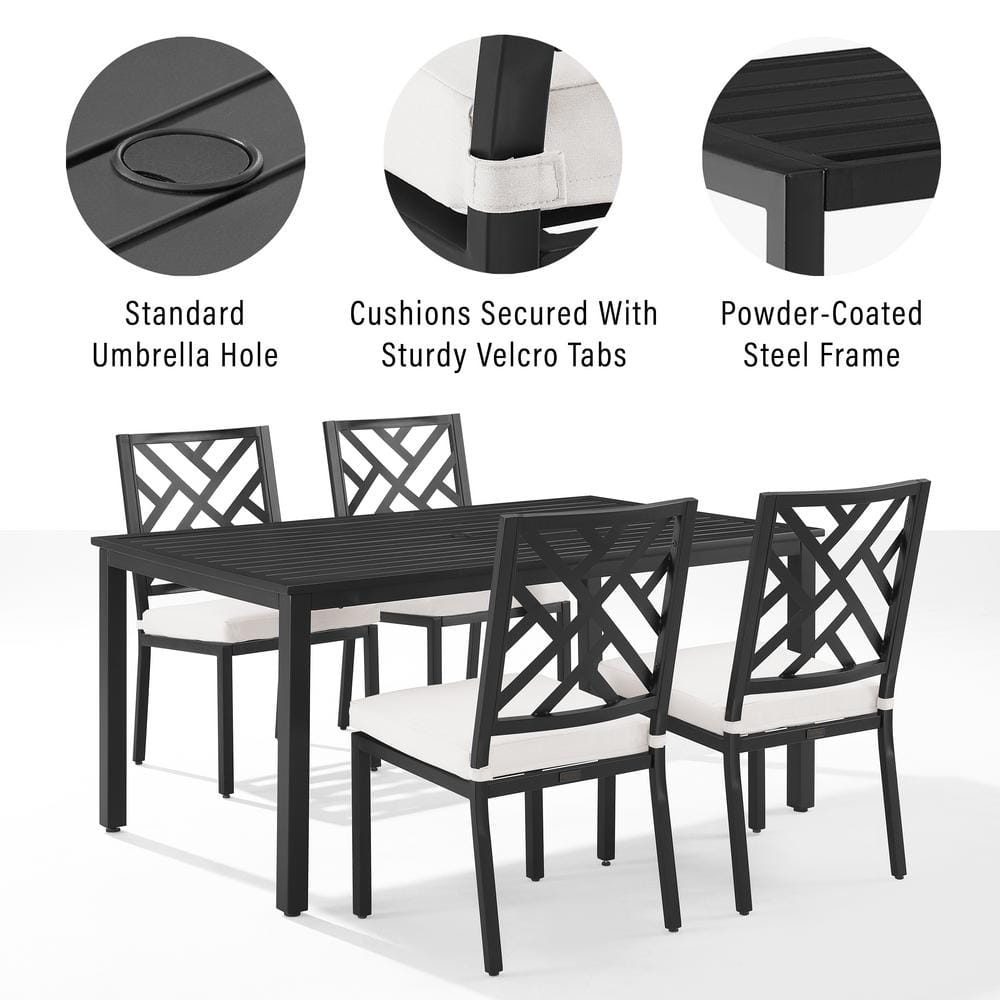 Locke 5-Piece Black Steel Outdoor Dining Set with Cream Cushions
