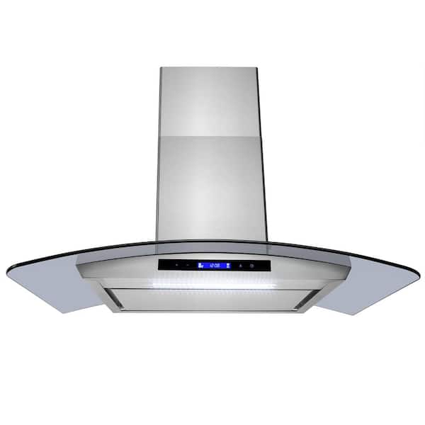 AKDY 36 in. Convertible Kitchen Wall Mount Range Hood in Stainless Steel with Tempered Glass, LEDs and Touch Control