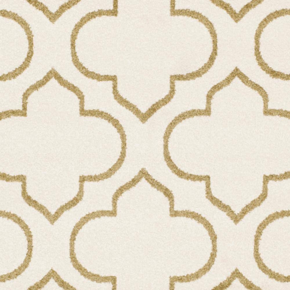 Ivory and Light Green Hand-Knotted Geometric Synthetic Area Rug, 6' x 9'