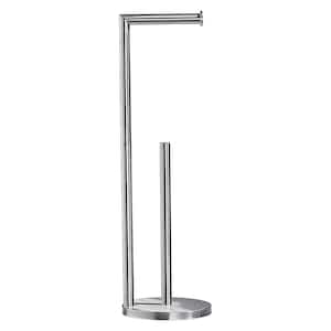 Freestanding Bathroom Toilet Paper Holder with Reserve Storage 3-4 Toilet Paper Rolls, Double Rod in Brushed Nickel