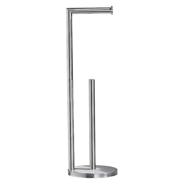 BWE Freestanding Bathroom Toilet Paper Holder with Reserve Storage 3-4 Toilet Paper Rolls, Double Rod in Brushed Nickel