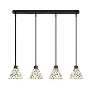 Albany 60-Watt 4-Light Espresso Linear Pendant Light with Sandhill Art Glass Shades and No Bulbs Included