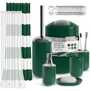 20-Piece Bathroom Accessory Set with Shower Curtain Set, Soap Dispenser, Toilet Brush, & Trash Can in Green