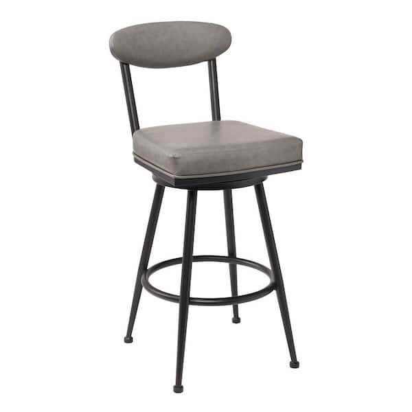 Armen Living Denver Contemporary 26 in. Black and Vintage Grey Faux Leather Counter Height Bar Stool