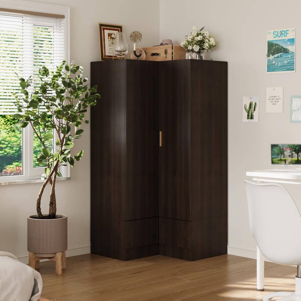 Dark Brown Wooden 35.4 in. W x 19.8 in. D x 70.9 in. H Bedroom Corner Armoire, Wardrobe with 2-Drawers and 2-Hold Bar price history on PriceWatchPro
