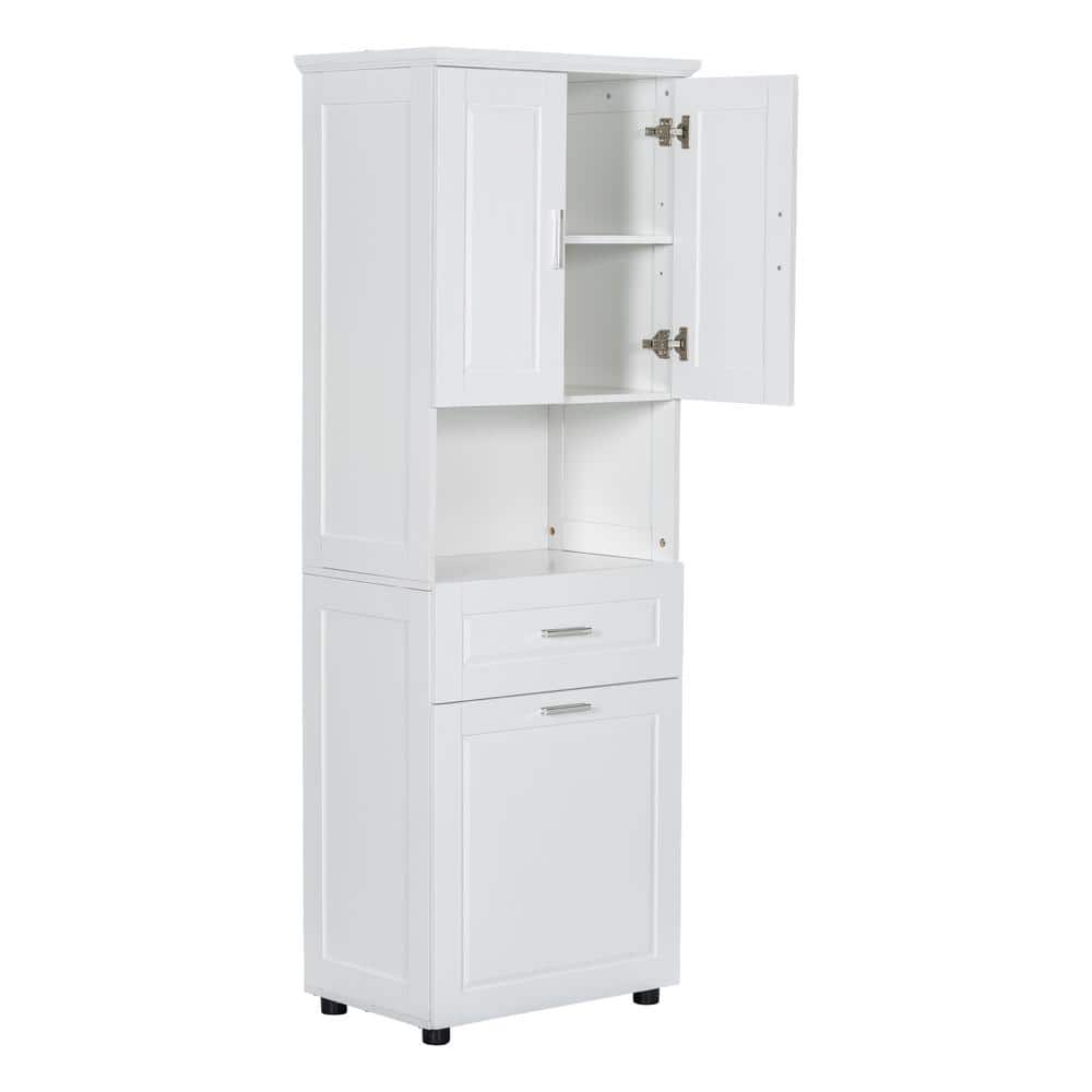 24.72 in. W x 16.29 in. D x 69.92 in. H White Bathroom Linen Cabinet with L