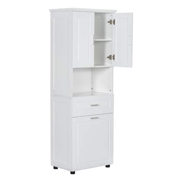 Unbranded 24.72 in. W x 16.29 in. D x 69.92 in. H White Bathroom Linen Cabinet with Laundry Basket and Upper Storage Cabinet