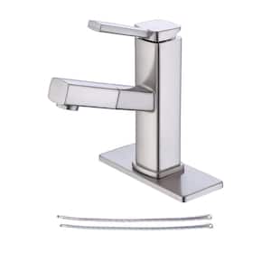 Pull Out Sprayer Single Handle Single Hole Bathroom Faucet with Deckplate and Supply Line Inlcuded in Brushed Nickel