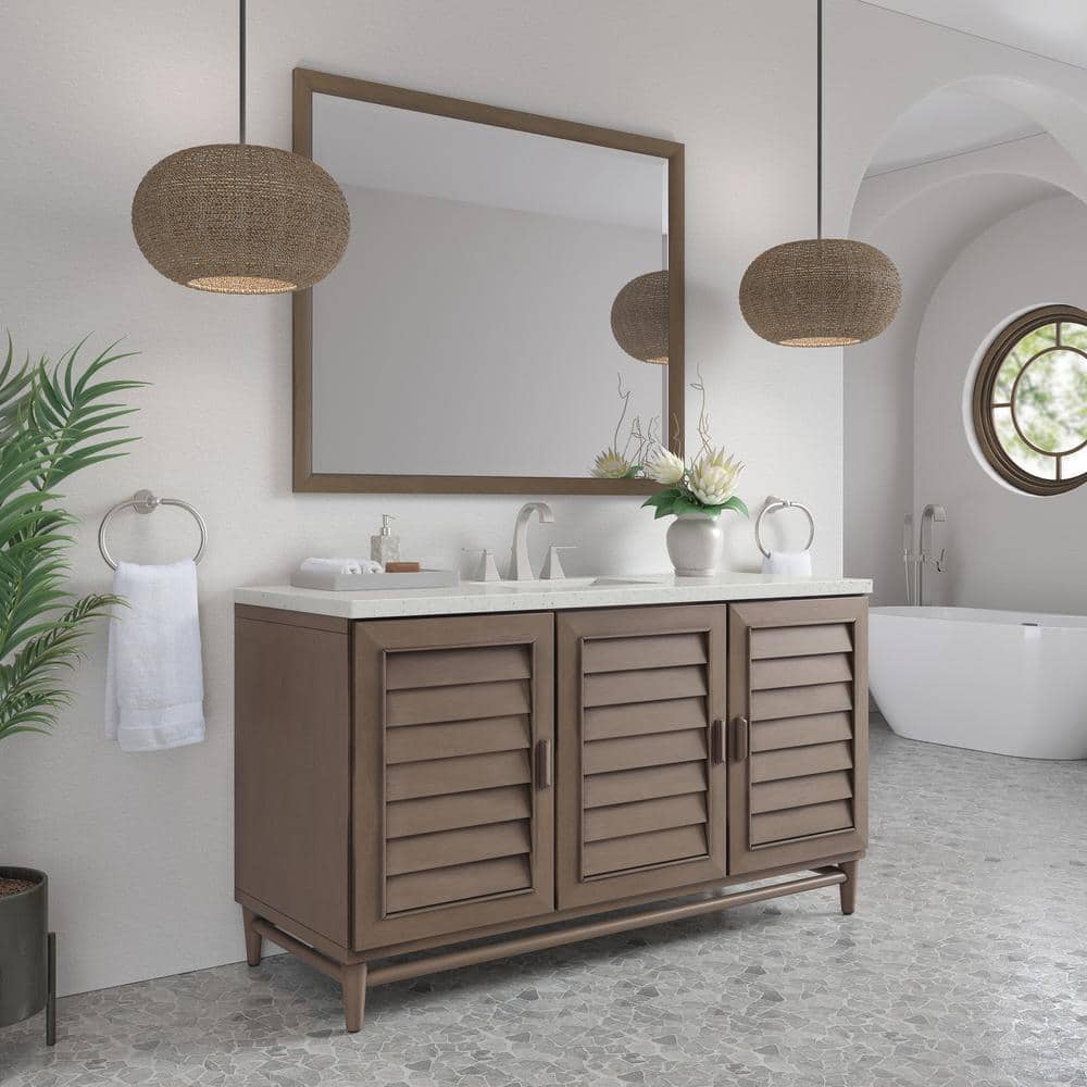 Portland 60.0 in. W x 23.5 in. D x 34.3 in. H Single Bathroom Vanity Whitewashed Walnut and Lime Delight Quartz Top price history on PriceWatchPro