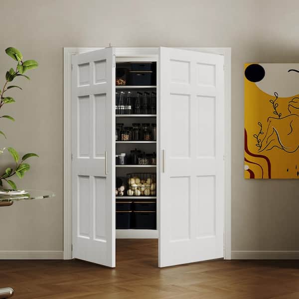 TENONER 48 in. x 80 in. Solid Wood and MDF, 6-Panel, Hollow Core