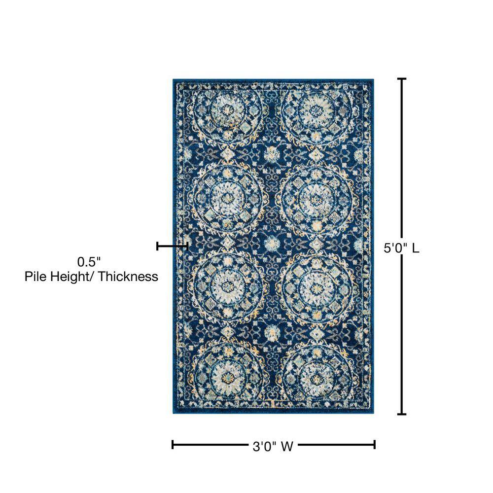Navy and Ivory High Pile Synthetic Area Rug