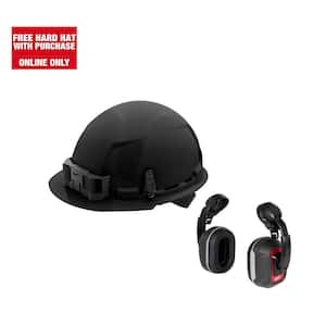 BOLT Black Type 1 Class E Front Brim Non Vented Hard Hat w/4 Point Ratcheting Suspension W/BOLT HP Cap Mounted Ear Muffs