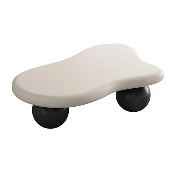 Sudzendf Cream White 40 in. Cloud Shaped Wood Outdoor Coffee Table with 3-Black Ball Legs