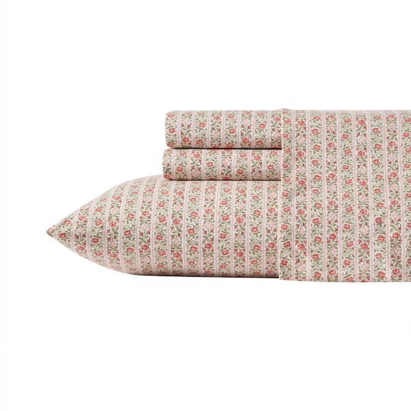 Marta Stripe 3-Piece Rosewood Pink Percale Cotton Twin Sheet Set