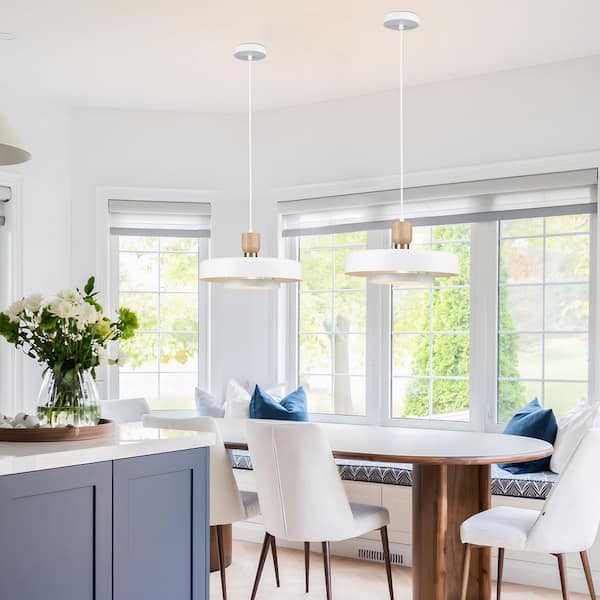 TinHon Modern Scandinavian White 1-Light Pendant Light with Wood