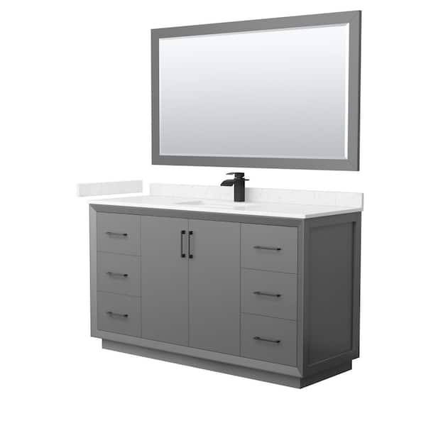 Wyndham Collection Strada 60 in. W x 22 in. D x 35 in. H Single Bath Vanity in Dark Gray with Carrara Cultured Marble Top and 58 in. Mirror