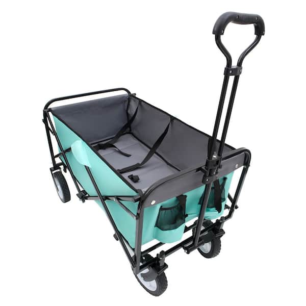 17 cu. ft. Mint Green Fabric Collapsible Garden Cart Utility Wagon w/ Strap and All-Terrain Wheels for Outdoor Shopping
