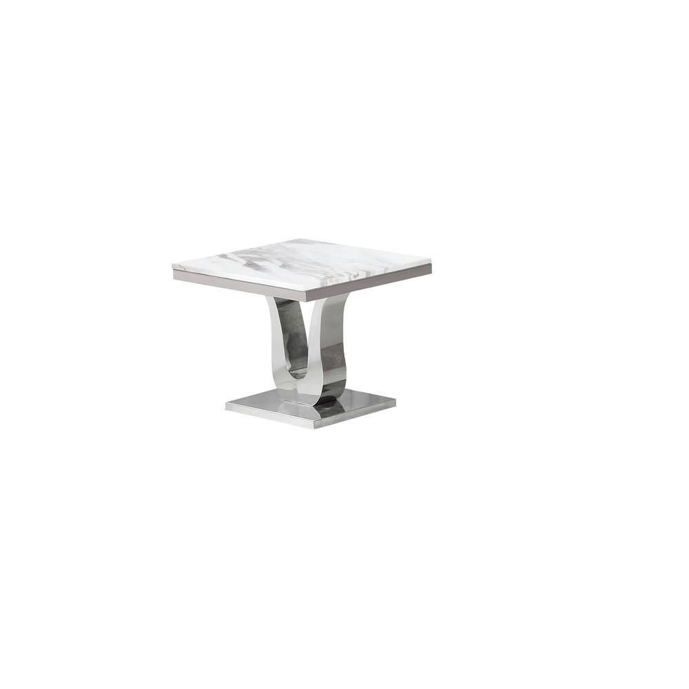White Marble and Silver Stainless Steel 3-Piece Coffee Table Set