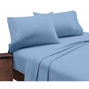 Home Sweet Home Extra Soft Deep Pocket Embroidered Luxury Bed Sheet Set - Queen, Blue