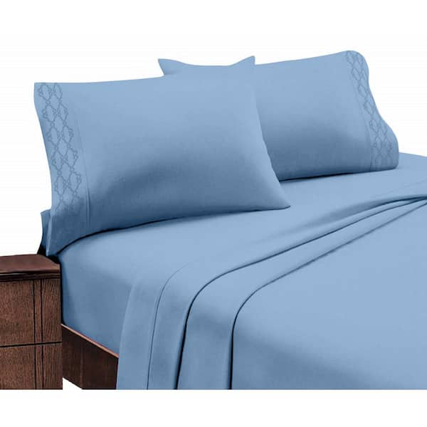 Unbranded Home Sweet Home Extra Soft Deep Pocket Embroidered Luxury Bed Sheet Set - Twin, Blue