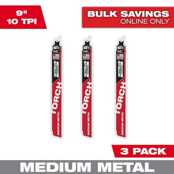 Milwaukee 9 in. 10 TPI TORCH Nitrus Carbide Teeth Medium Metal Cutting SAWZALL Reciprocating Saw Blade (3-Pack)