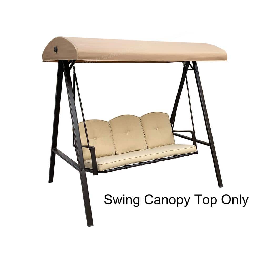 Beige Metal Hanging Canopy Top for 3-Seater Patio Swing