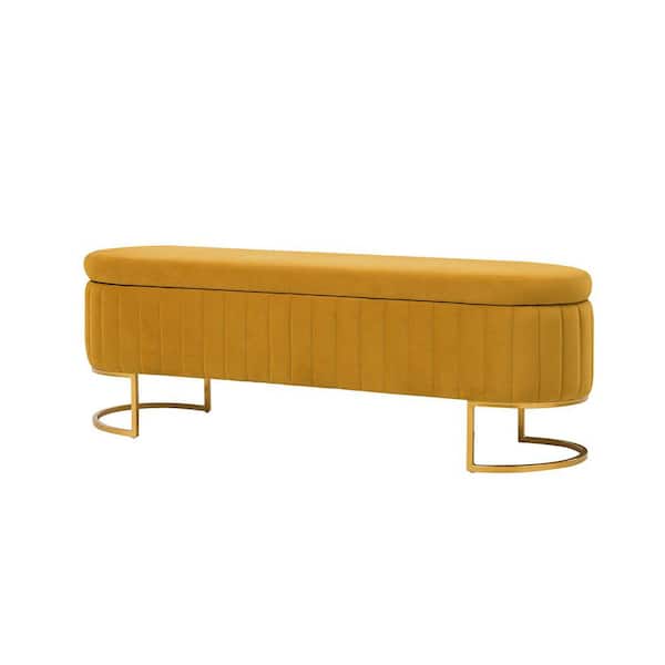 JAYDEN CREATION Hilario Mustard 55.5 in. W Storage Bench