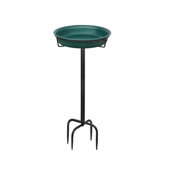 28 in. Freestanding Green Birdbath Bowl Outdoor Free Standing Garden Bird Bath Bird Feeder Bowl with Metal Stake