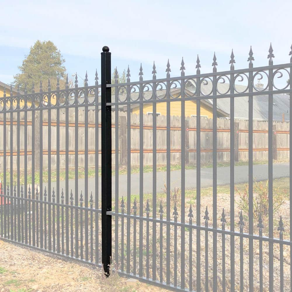 Black Galvanized Steel 7.3 ft Fence Post with Ball Finial