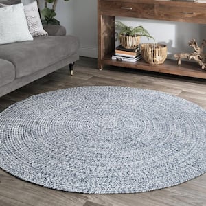 Lefebvre Casual Braided Light Blue 5 ft. Indoor/Outdoor Round Patio Rug