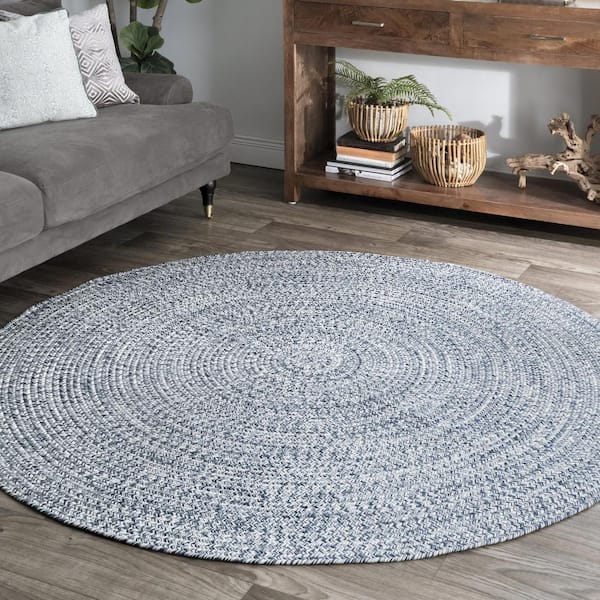 Lefebvre Casual Braided Light Blue 6 ft. Indoor/Outdoor Round Patio Rug