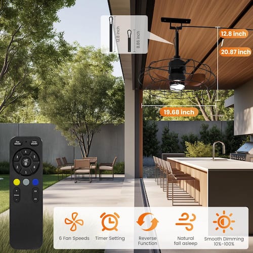 20 in. Outdoor Black Wet Rated Gazebo Ceiling Fan with Light, Hanging Fan for Pergola, Waterproof, Hook Installation Ceiling Fans