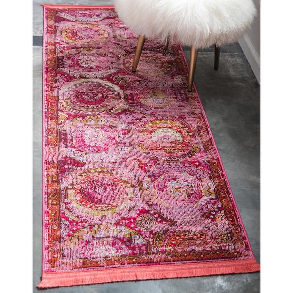 2' 2 x 6' Pink Unique Loom Baracoa Collection Area Rug 