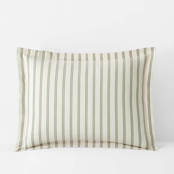 The Company Store Narrow Stripe T200 Yarn Dyed Moss Green Cotton Standard Sham