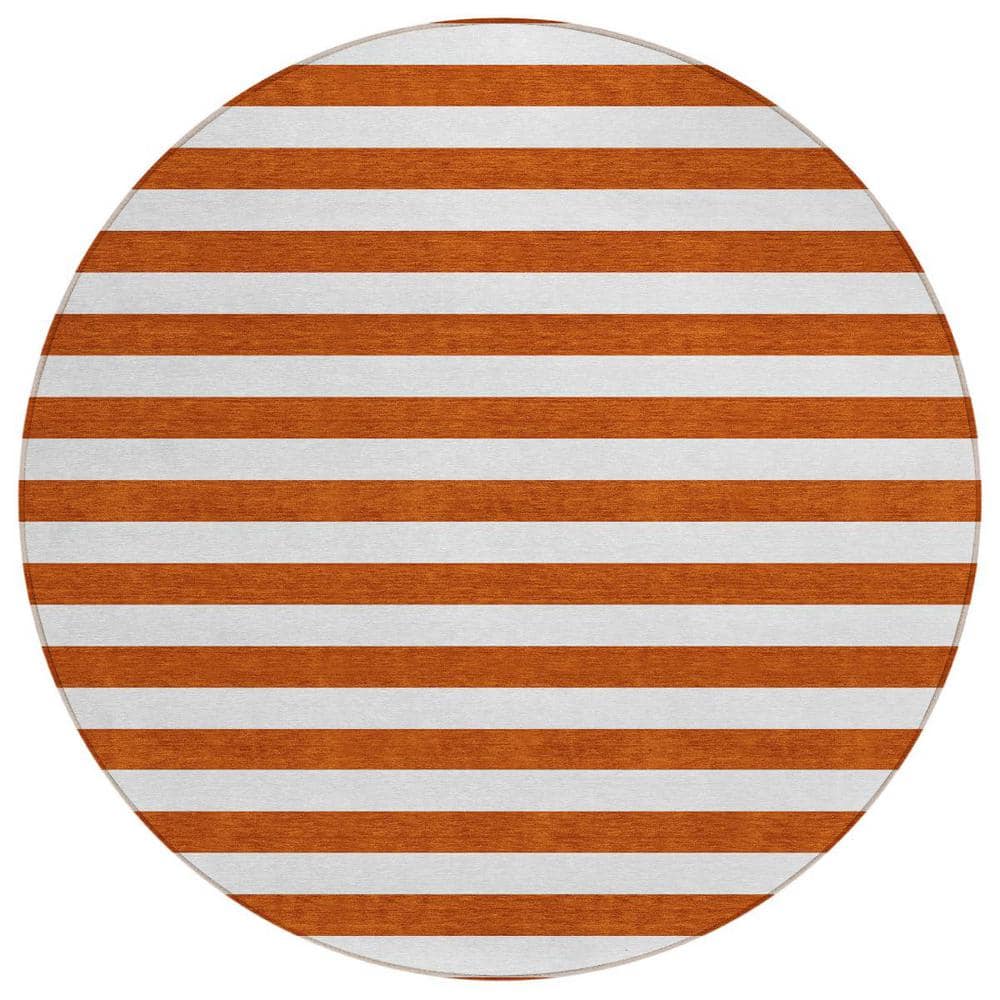 Orange 8 ft. Round Woven Striped Polyester Round Indoor/Outdoor Area Rug price history on PriceWatchPro