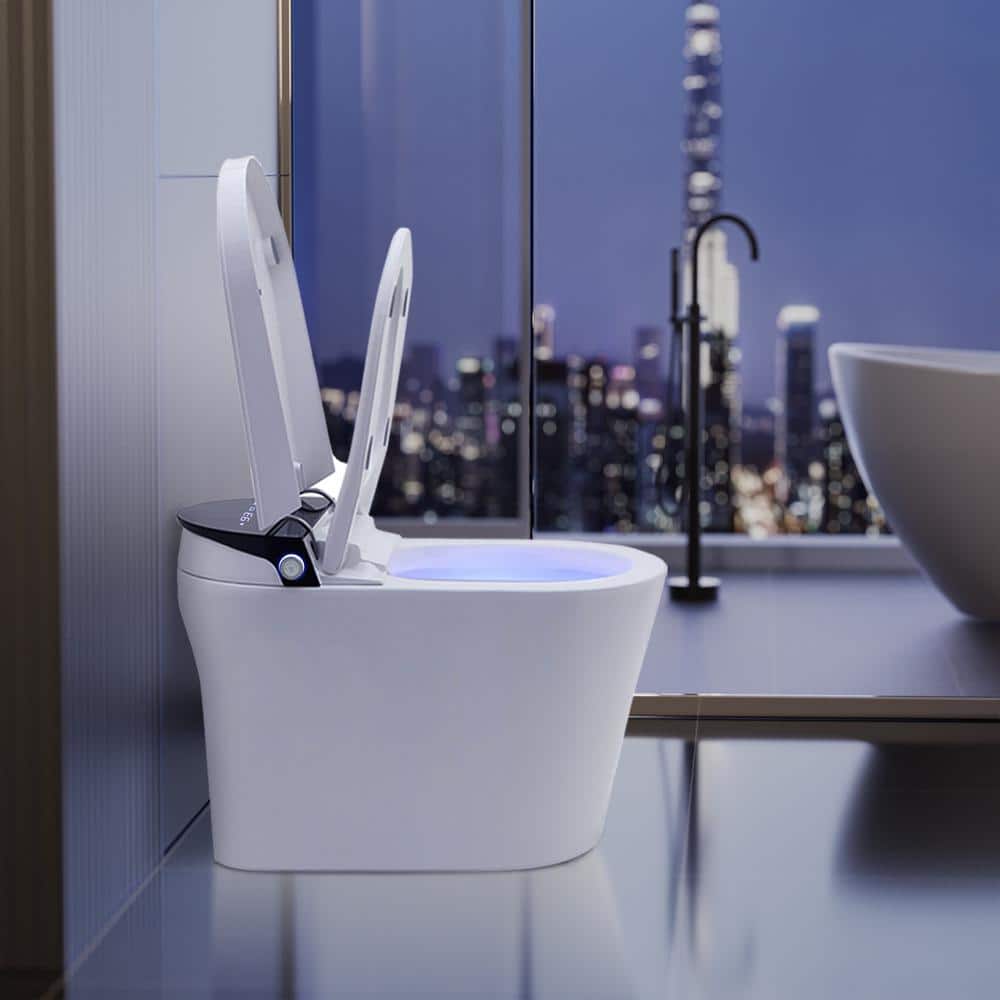White Elongated Electric Smart Bidet Toilet with Heated Seat and LED Display