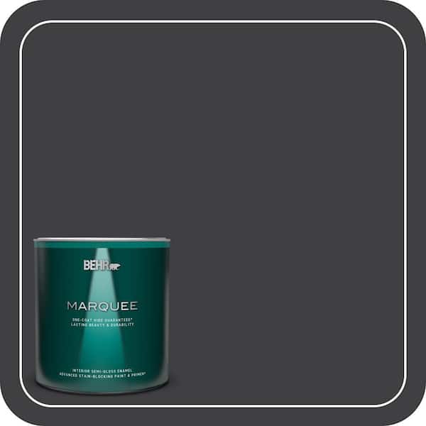 BEHR MARQUEE 1 qt. #ECC-10-2 Jet Black Semi-Gloss Enamel Interior Paint & Primer