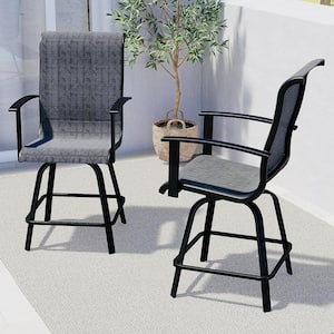 Counter Height Outdoor Swivel Bar Stools (Set of 2), for Porch Balcony, Poolside, Deck (Black and Grey Plaid, 2-Piece)