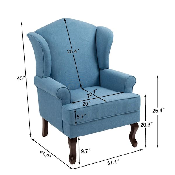 Uixe Mid-Century Retro Style Sky Blue Linen Upholstered Wingback