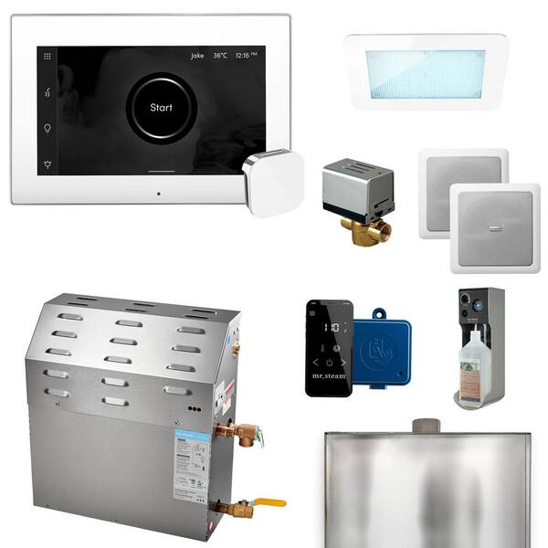 Mr. Steam Super (XDream) 10000-Watt Steam Generator with iSteamX Control and Aroma Glass Steamhead in White Polished Chrome