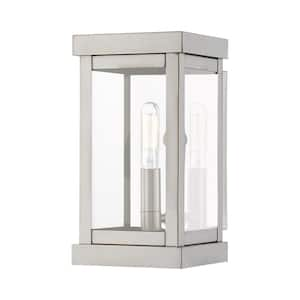 Wessex 9.5 in. 1-Light Brushed Nickel Outdoor Hardwired Wall Lantern Sconce with No Bulbs Included